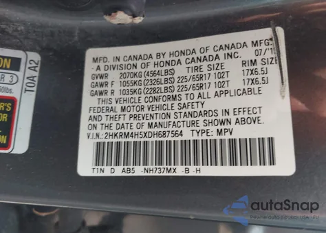 2013 Honda Cr-V Ex z USA, uszkodzony, nr VIN 2HKRM4H5XDH687564